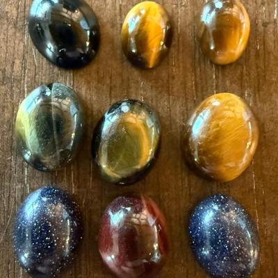 (9) Vintage Loose Stone Cabochons - Tiger's Eye, Onyx And More