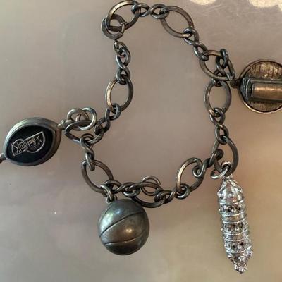 Antique Sterling Silver Jump Ring 6.5 Inch Charm Bracelet - 20.73 Grams