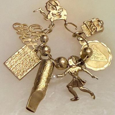 Vintage 14k Gold Charm Necklace Pendant With Assorted Charms - 7.83 Grams