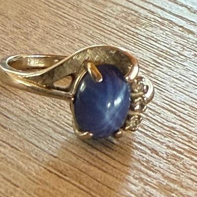 14K White Gold & Blue Star Sapphire Ring With Small Diamonds Size 5.5 Total Weight