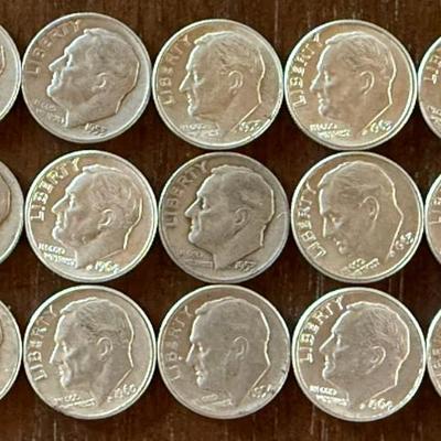 15) Roosevelt Silver Dime Coins 1950s To Early 1960s
