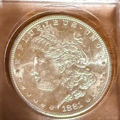 1881 S Silver Morgan Dollar Coin Uncirculated In Protective Container