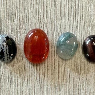 (4) Loose Stone Cabochons - Tigers Eye, Jasper, Carnelian, Snowflake Obsidian
