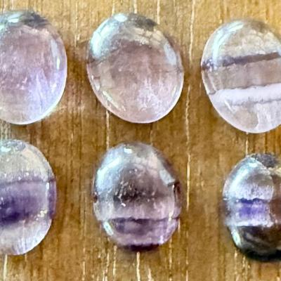 (6) Fluorite Oval Cabochon Loose Gemstones