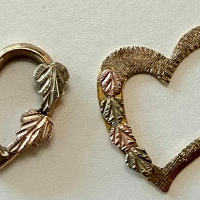 (2) Vintage Black Hills Gold 10K Gold Heart Pendants - Total Weight 1.07 Grams