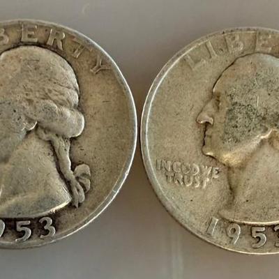 (2) Silver Washington Quarter Coins - Both 1953 (1) S & (1) D