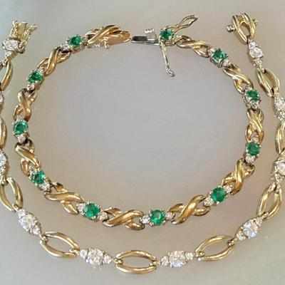 925 Gold Wash Tennis Bracelet W Green Stones & Gold Wash Tennis Bracelet With Cz Stones