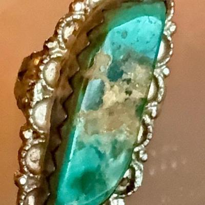 Vintage Navajo Sterling Silver & Turquoise Size 7 Ring (as Is) Signed Ben - Size 7 - 12.05 Grams