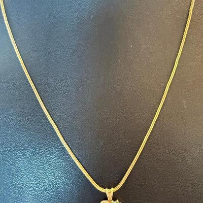 Vintage 14K Gold Woven Wheat 16 Inch Necklace W 10K Gold & Emerald Heart Pendant - 4.5 Grams