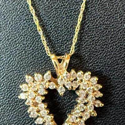 14K Gold Twist 20 Inch Necklace With 14K Gold & Diamond Heart Pendant - Total Weight 4.22 Grams