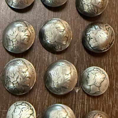 (12) Hand Made Vintage Coin Button - Indian Head Nickels, Mercury Dimes, Indian Head Penny