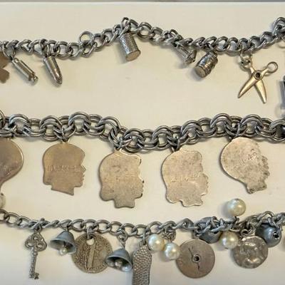 (3) Vintage Silver Tone Charm Bracelets
