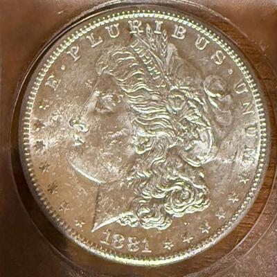 1881 S Silver Morgan Dollar Coin Uncirculated In Protective Container