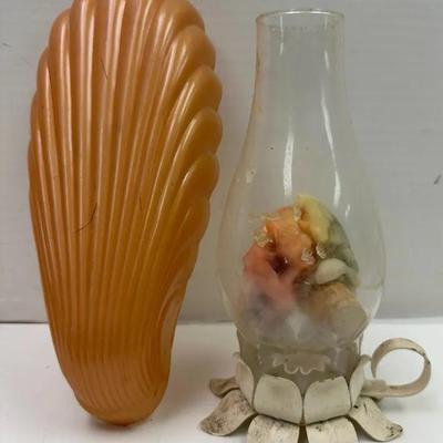 Amber Shell and Rustic Metal Distressed WhiteTaper Candle Holder Garden Light
