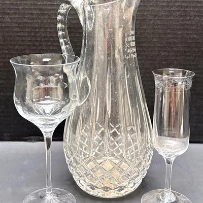 Vintage Glass Pitcher and Wine Glass Set 
