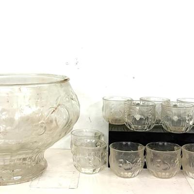 Vintage Punch Bowl Set with Matching Glasses