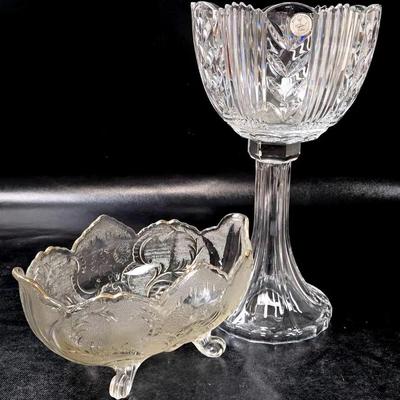 Crystal Pedestal Compote and A Footed Bowl With Gold Trim