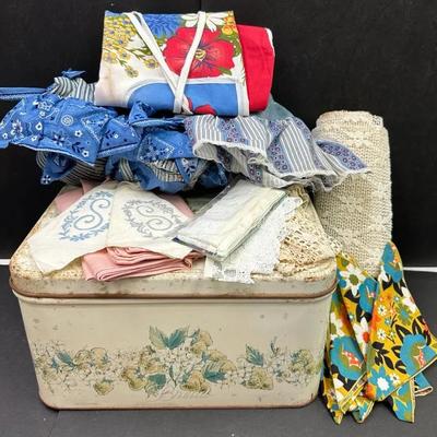 Vintage Linens, Handmade Aprons, Bread Box, and More