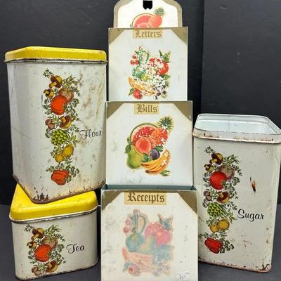 Vintage 1950s Tin Canister Set and Wall  Pocket “Cheinco”