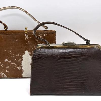 Vintage Faux Lizard and Cowhide Duo Handbags 