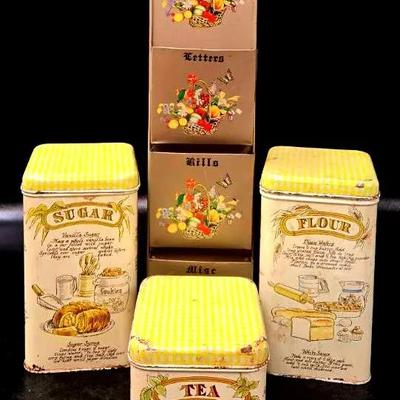 Mid-Century Metal Canisters and Mail Organizer 