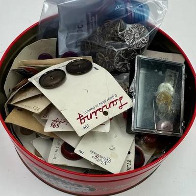 Treasure Trove of Vintage Button and Decorative Tin