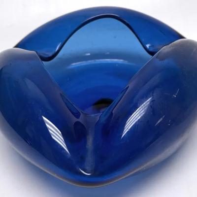 Vintage Cobalt Blue Art Glass Ashtray