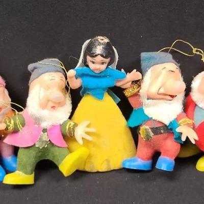 Snow White And Six Of The Seven Dwarfs - Vintage Disney Doll Ornaments