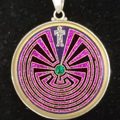 Man In The Maze Sterling Silver And Lapis Pendant With Colorful Crystallized Accents