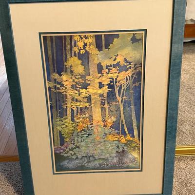 Signed Woodland Forest Watercolor Print, Professionally Framed with Museum Glass