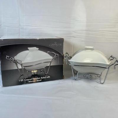 Two Porcelain Bakers With Carriers 