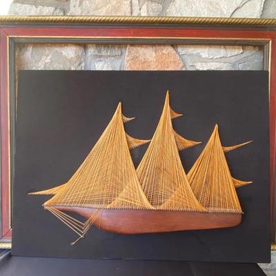 Mid-Century String Clipper Ship Wall Art (Needs Repair)