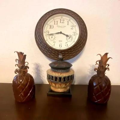 Sterling & Noble Clock + Bookends and Decorative Jar