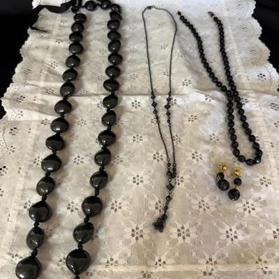 Black Beaded Costume Jewelry Lot