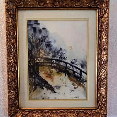 Untitled Watercolor/Ink Landscape By Sally Moore Rackets