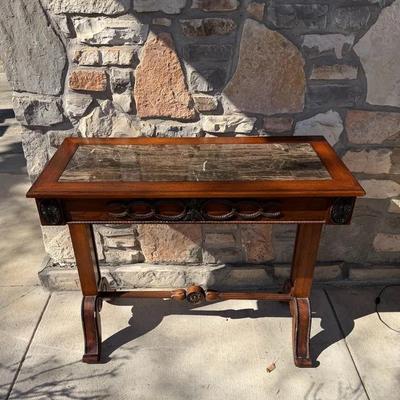 Victorian Style Wooden And Marble Top Side Table