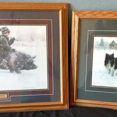 Framed Western Art Print Depicting a Cowboy on Horseback in a Snowy Landscape. Artist Robert Duncan
