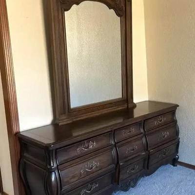 Wood Dresser with Mirror and Multiple Drawers