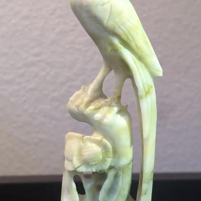 Hand Carved Green Stone Bird Sculpture , 8 inches tall