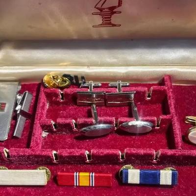 Hickock Retro Cufflink Box, Military Service Bars, tie bar cufflinks