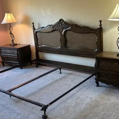 King Bed Frame With Headboard & 2 Night Stands And Lamps