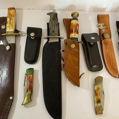 Bone Handle Pocket Knives And Hunting Knives. The Pig Sticker, Bowie Knife