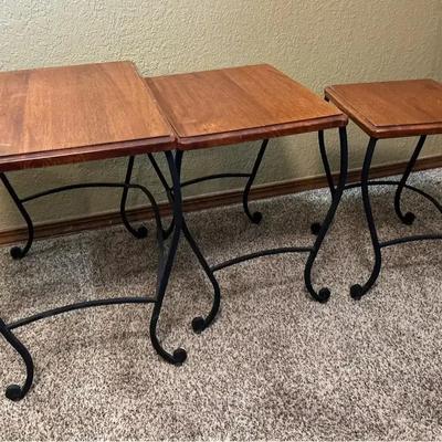 Solid rubberwood nesting tables (15”x21”x20”H)(14”x17”x19”H)(12”x13”x17”H)