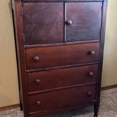 Tall Wooden Chest of Drawers with Cabinet Door, quality craftsmanship, clean 31”Wx17”Dx46”H)