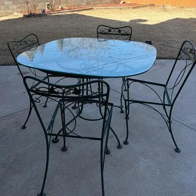 Metal Patio Table & Chairs With Glass Top 42in X 29 1/4 In