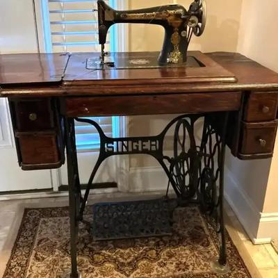 Vintage Singer Sewing Machine Cabinet with Cast Iron Base