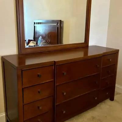 Modern Dresser with Coordinating Beveled Mirror