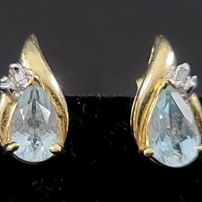14K Gold Diamond Accent Gemstone Stud Earrings