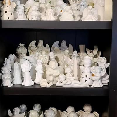 Large Assortment of White Ceramic Angels in Mixed Sizes