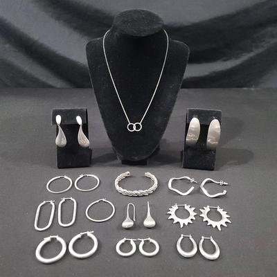 Sterling Silver Necklace with Coordinating Earrings, Substantial Weight Set